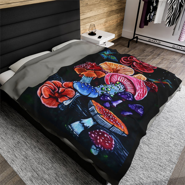 Midnight Mushrooms Velveteen Plush Blanket